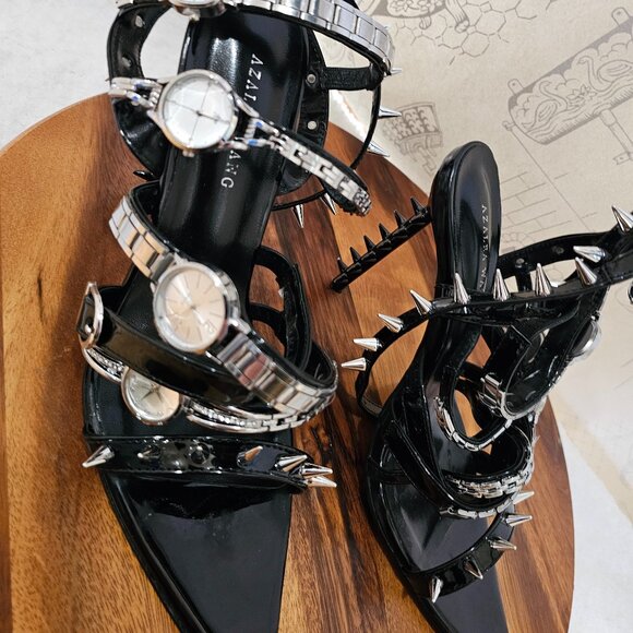 AZALEA WANG Sydondia Black Watch Shoe Stiletto Sandal – Edgy Glamour - Size 8.5 - Picture 7 of 15